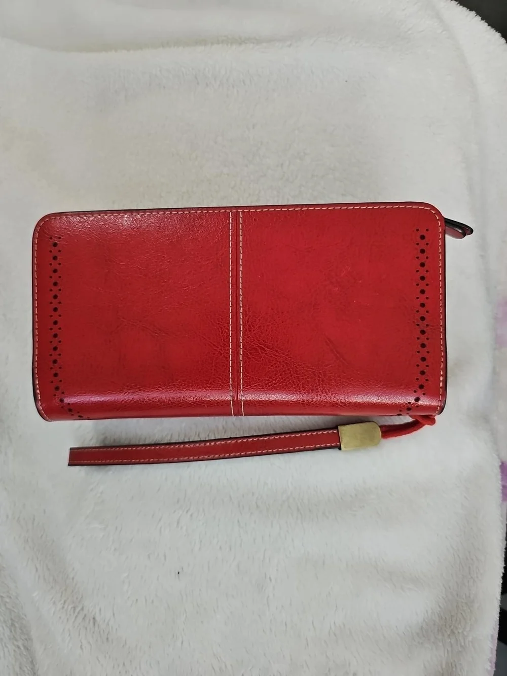SENDEFN Red Genuine Leather RFID Wristlet Wallet Sunflower Snap